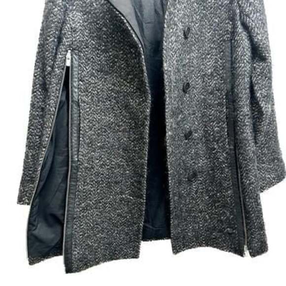 Maje Paris Wool Blend Coat Leather Trim Zip Pockets Black Sz 36 - Picture 2 of 7